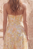 Yellow A-Line Sweetheart Midi Floral Dress with Appliques