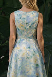 Light Green A Line Boat Neck Floral Long Formal Dress