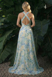 Light Green A Line Floral High-Low Formal Dress