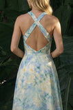 Light Green A Line Floral High-Low Formal Dress