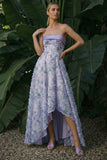 Light Purple Strapless Floral Asymmetrical A Line Formal Dress