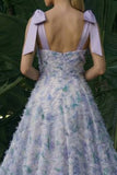 Light Purple Long Floral A Line Formal Dress with Bows