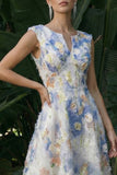 Light Blue Long Floral A Line Formal Dress
