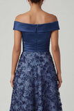 Off The Shoulder Navy Sequins A Line Long Mother of the Bride Dress