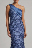 Sparkly Navy Mermaid One Shoulder Long Mother of the Bride Dress with Sequins