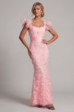 Blush Mermaid Ruffle Sleeves Long Mother of the Bride Dress with 3D Flowers