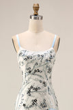 Light Blue Mermaid Sequin Long Formal Dress with Ruffles