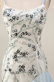 Light Blue Mermaid Sequin Long Formal Dress with Ruffles