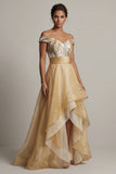 Off The Shoulder A Line Champagne Sequin Mother Of the Bride Dress