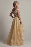Off The Shoulder A Line Champagne Sequin Mother Of the Bride Dress
