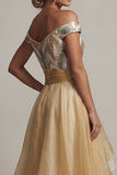 Off The Shoulder A Line Champagne Sequin Mother Of the Bride Dress