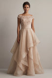 Bateau Neck A Line Blush Sequin Mother Of the Bride Dress