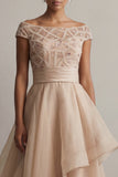 Bateau Neck A Line Blush Sequin Mother Of the Bride Dress