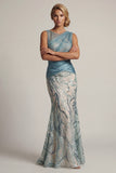 Lake Blue Sequin Mermaid Ruched Mother Of the Bride Dress