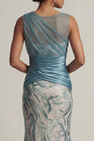 Lake Blue Sequin Mermaid Ruched Mother Of the Bride Dress