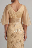 Mermaid Champagne Sequin Half Sleeve Mother Of the Bride Dress