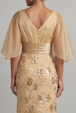 Mermaid Champagne Sequin Half Sleeve Mother Of the Bride Dress