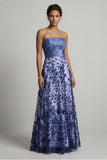 Strapless A Line Navy Floral Mother Of the Bride Dress