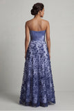 Strapless A Line Navy Floral Mother Of the Bride Dress