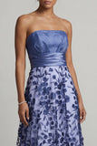 Strapless A Line Navy Floral Mother Of the Bride Dress