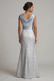 Cowl Neck Mermaid Light Blue Brocade Mother Of Bride Dress
