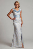 Cowl Neck Mermaid Light Blue Brocade Mother Of Bride Dress