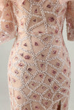 Champagne Off the Shoulder Mermaid Sequins Long Mother Of the Bride Dress with Slit