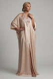Satin Champagne Halter Neck Sheath Sequins Mother Of the Bride Dress with Slit