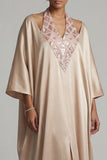 Satin Champagne Halter Neck Sheath Sequins Mother Of the Bride Dress with Slit