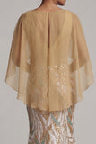 Sparkly Champagne Mermaid Sequins V-Neck Mother Of the Bride Dress with Cape
