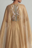Champagne A-Line Round Neck Sequins Mother Of the Bride Dress with Long Sleeves