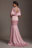 Mermaid Satin Pink Round Neck Long Mother Of the Bride Dress