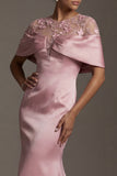Mermaid Satin Pink Round Neck Long Mother Of the Bride Dress