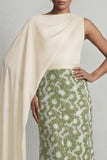Green Round Neck Sheath Floral Long Mother Of the Bride Dress with Side Cape