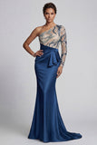 Sparkly Navy One-Shoulder Mermaid Mother of the Bride Dress