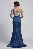 Sparkly Navy One-Shoulder Mermaid Mother of the Bride Dress