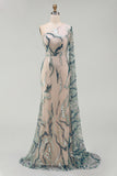 Sparkly One Shoulder Light Blue Mermaid Mother of the Bride Dress with Side Cape
