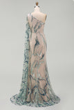 Sparkly One Shoulder Light Blue Mermaid Mother of the Bride Dress with Side Cape