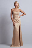 Champagne Mermaid Satin Mother of the Bride Dress with Detachable Cape