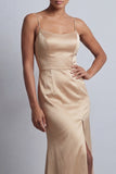 Champagne Mermaid Satin Mother of the Bride Dress with Detachable Cape