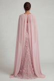 Strapless Pink Mermaid Floral Mother of the Bride Dress with Detachable Cape