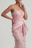 Strapless Pink Mermaid Floral Mother of the Bride Dress with Detachable Cape
