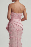Strapless Pink Mermaid Floral Mother of the Bride Dress with Detachable Cape