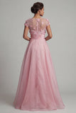 Round Neck A Line Pink Mother Of Bride Dress with 3D Flowers