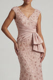 Beaded Blush V Neck Mermaid Mother Of Bride Dress