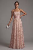 Strapless Beaded Blush A Line Mother Of Bride Dress with Detachable Cape