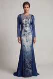 Sequins Navy Long Sleeves Mermaid Mother Of Bride Dress