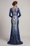 Sequins Navy Long Sleeves Mermaid Mother Of Bride Dress