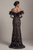 Off The Shoulder Black Sequin Mermaid Mother Of Bride Dress