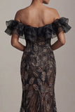 Off The Shoulder Black Sequin Mermaid Mother Of Bride Dress